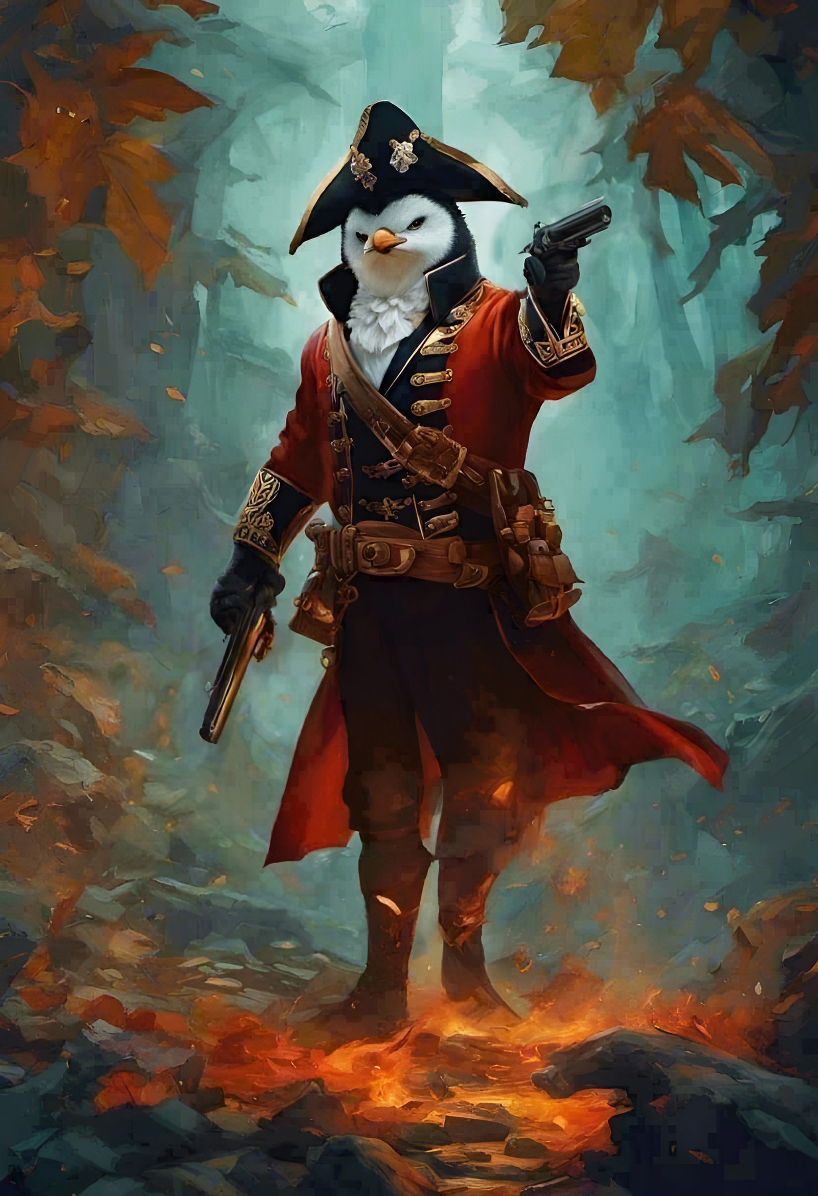 Penguin Pirate Ready to Fire Flintlock Pistol
