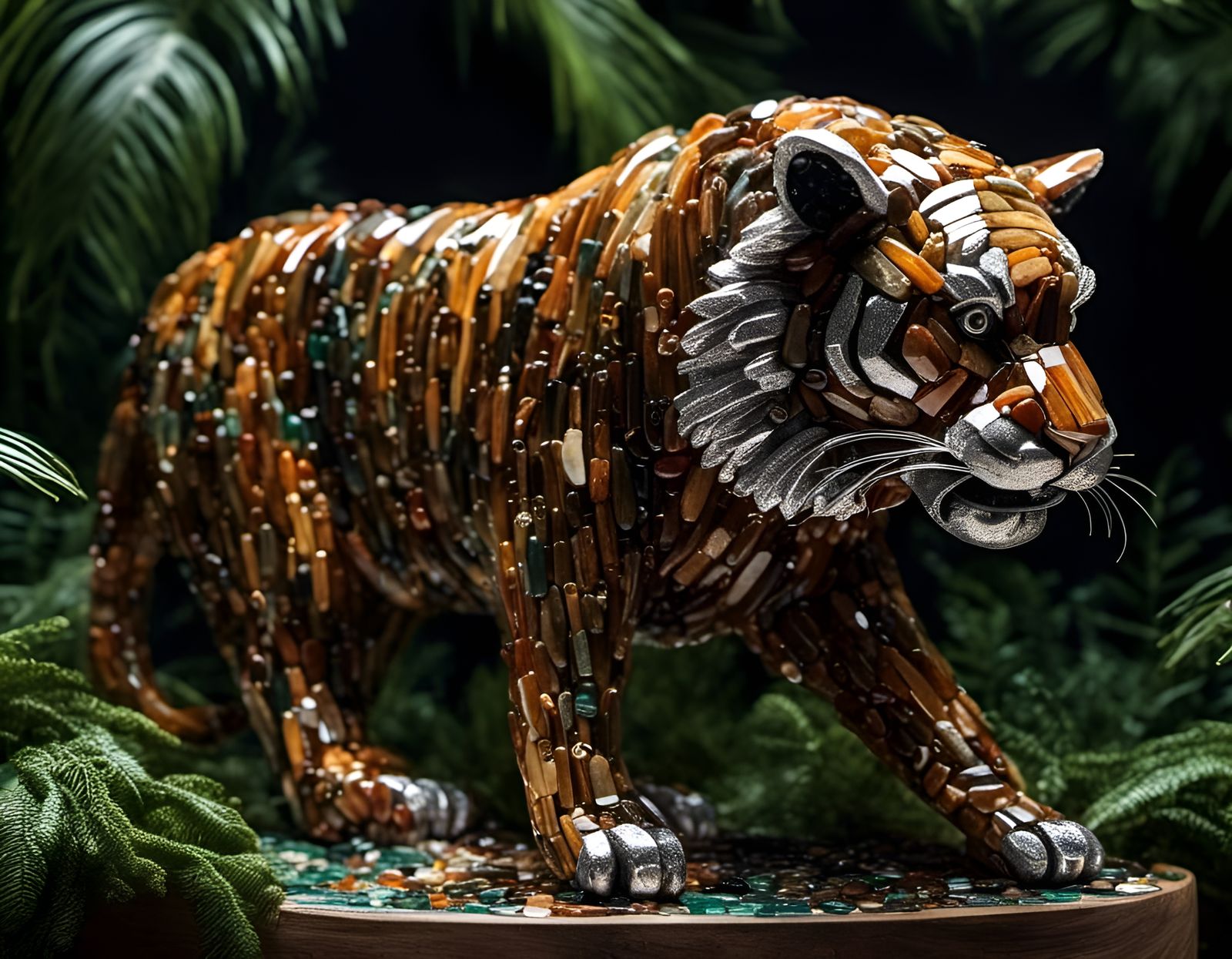 Tiger Sculpture of Tiger's Eye Gemstones