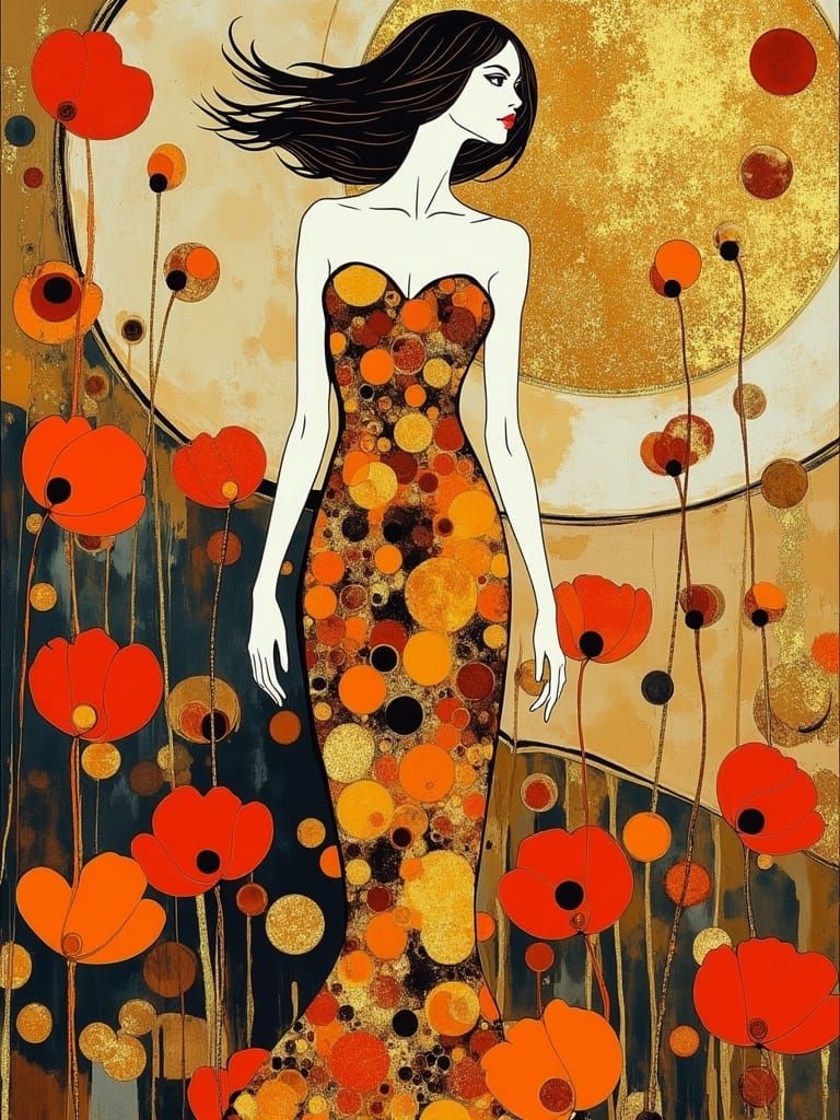 Golden Woman in Ecstatic Dance, a Swirling Vienna Secession...