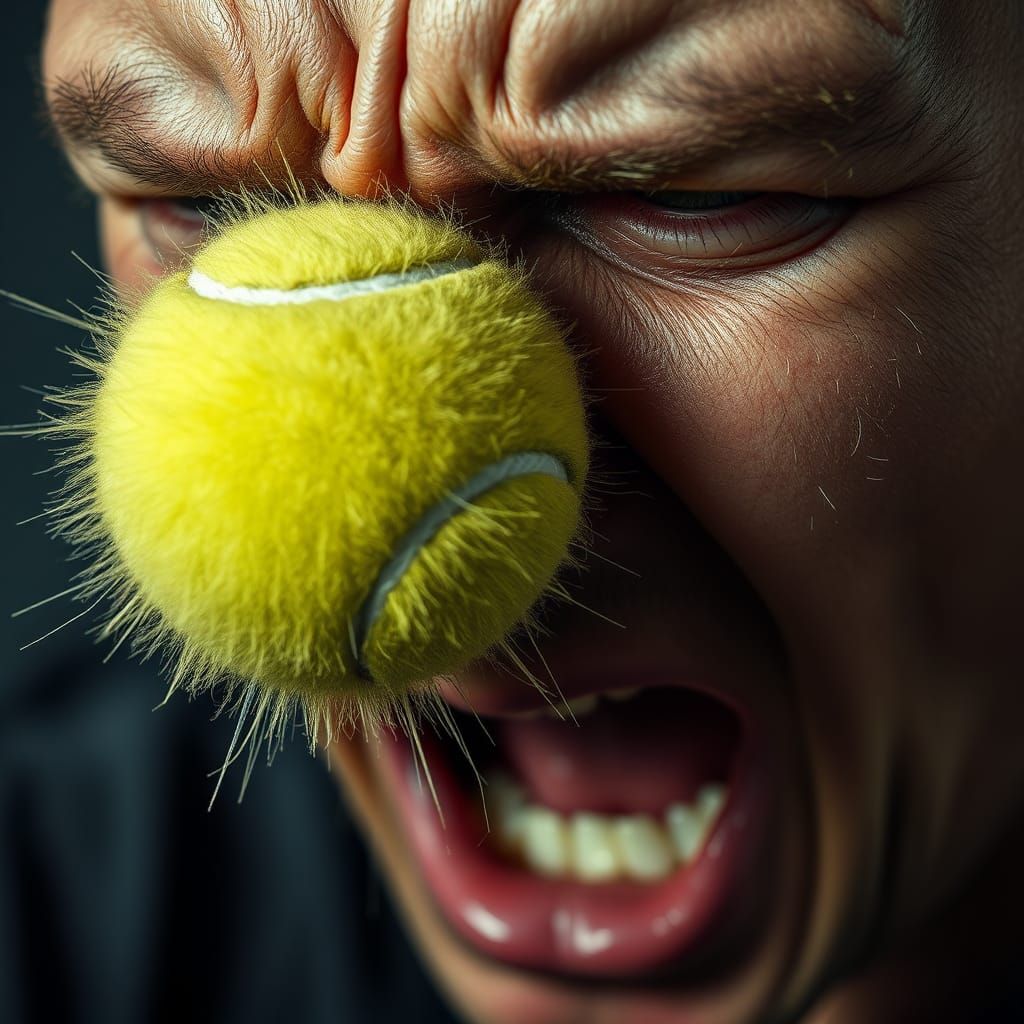 Hyperrealistic Tennis Ball Impact on Face