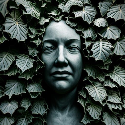 Ivy-Entwined Woman's Head Statue in HDR