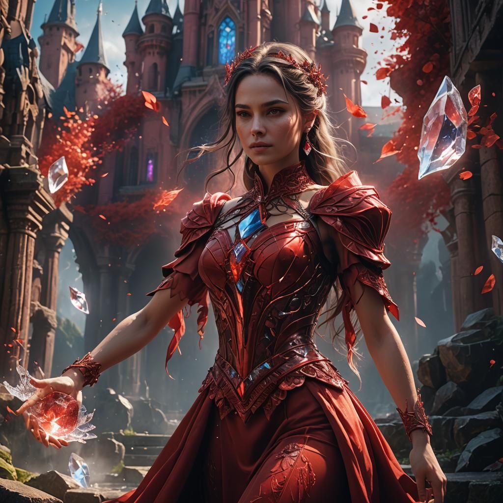 Crystal Woman in Red Dress Digital Art