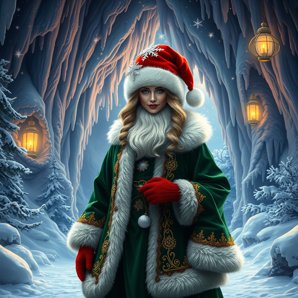 Female Santa in Emerald Wonderland, Matte Painting