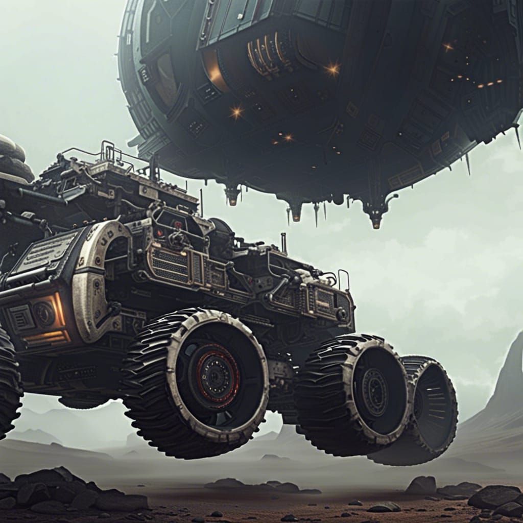 Detailed Scifi Six-Wheel Rover in Digital Matte Painting