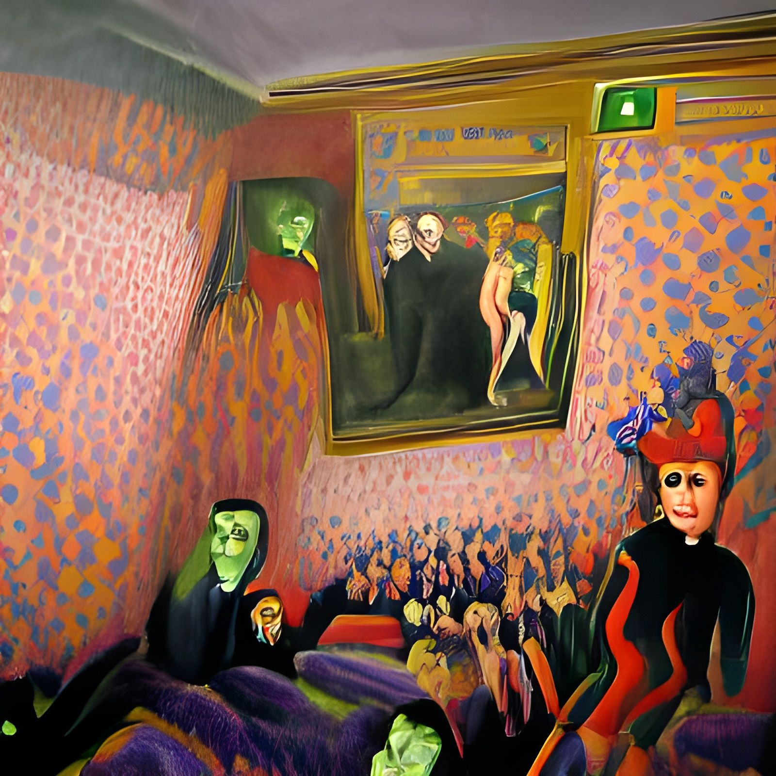 Recursive Fauvist Horror Room with Figure