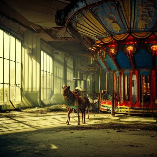 Post-Apocalyptic Carousel in Deserted Mall