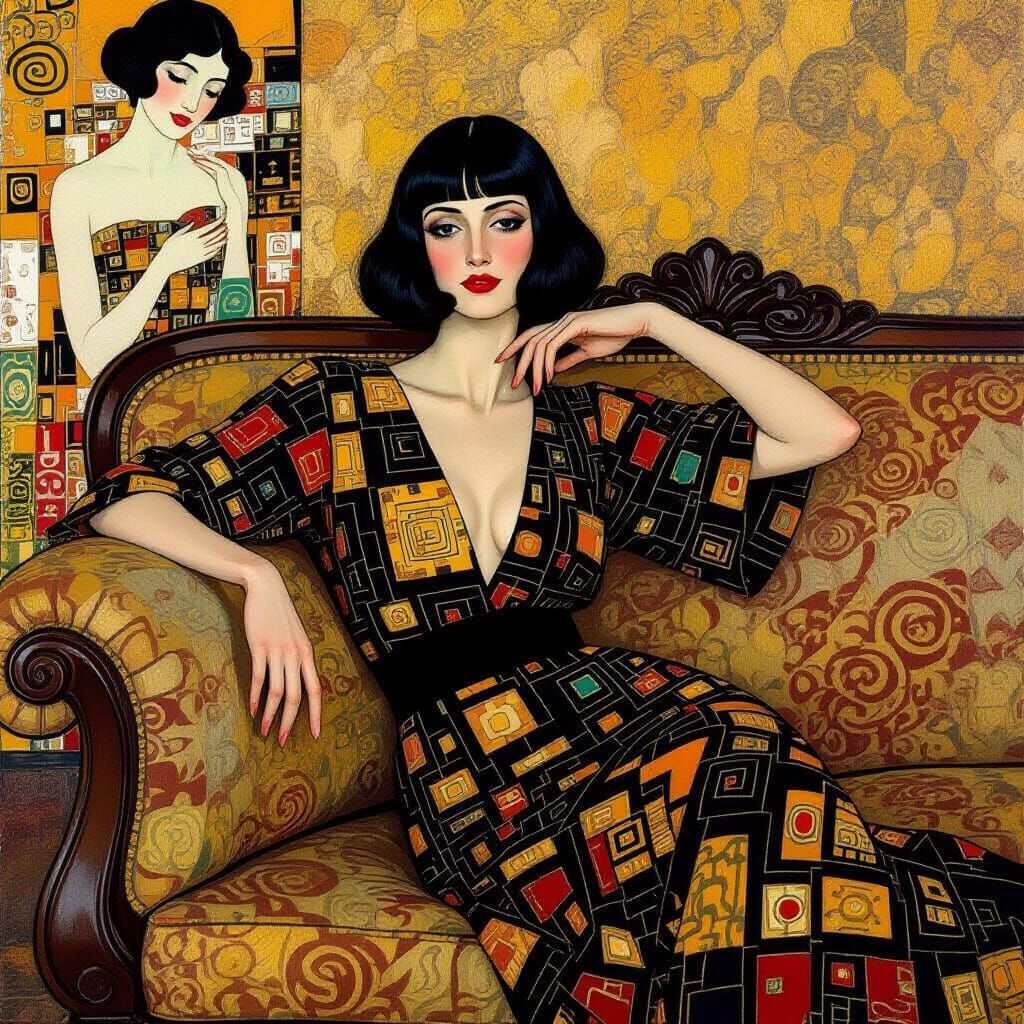 Woman Reclining on Sofa in Klimt Style