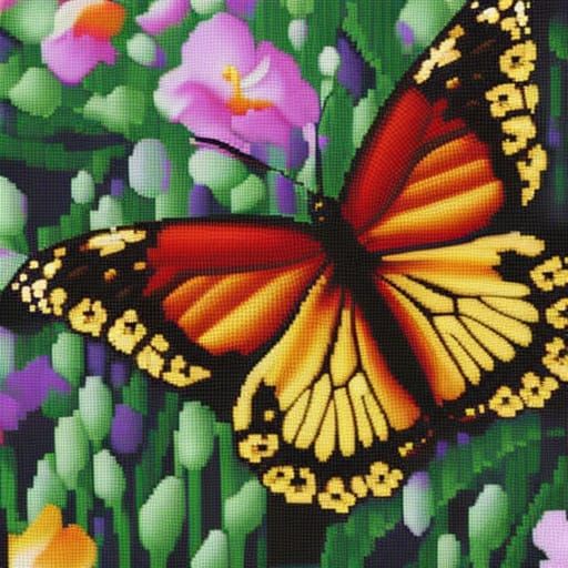 Pixel Art Cross-Stitch Pattern with Butterflies