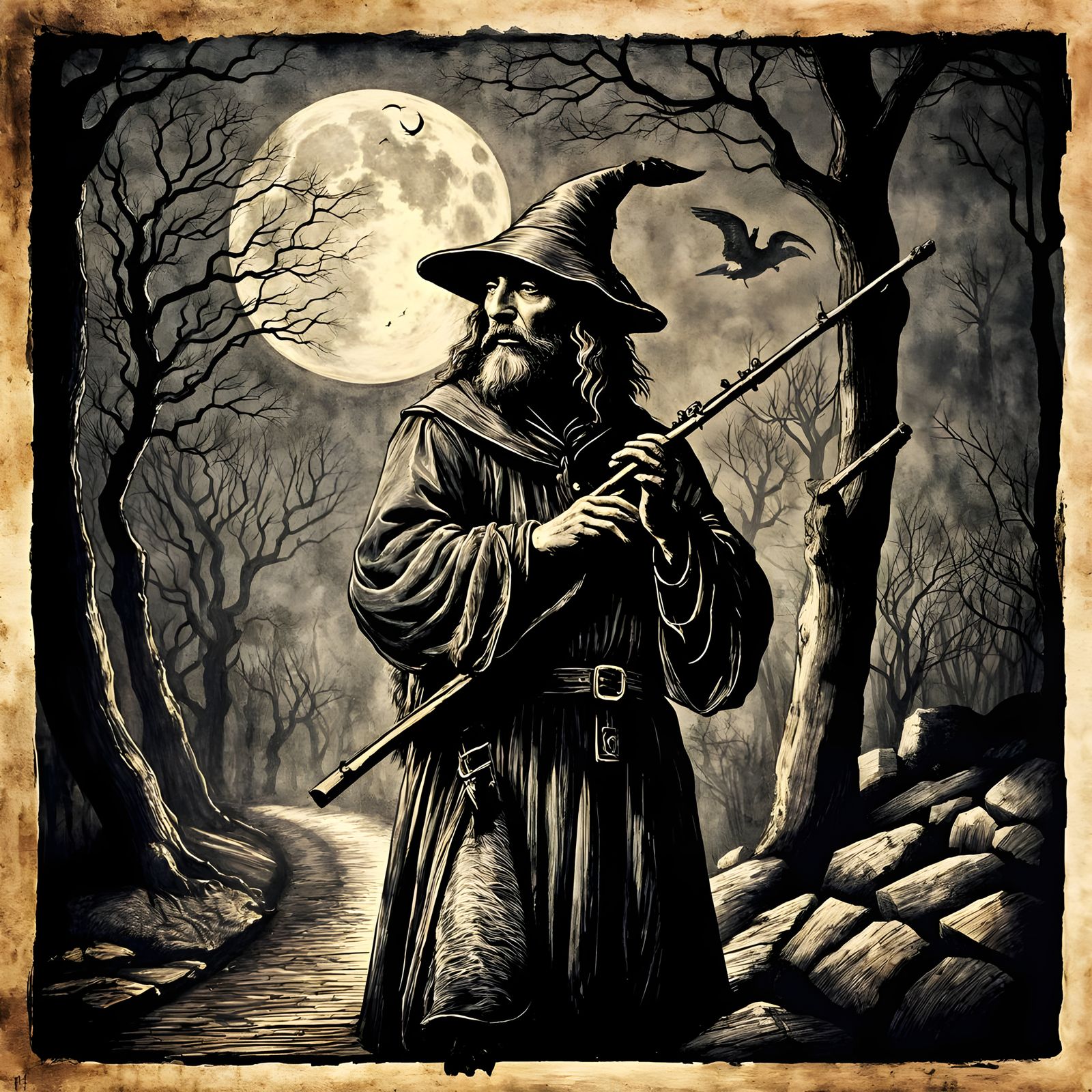 The Pied Piper of Hamelin in Charcoal