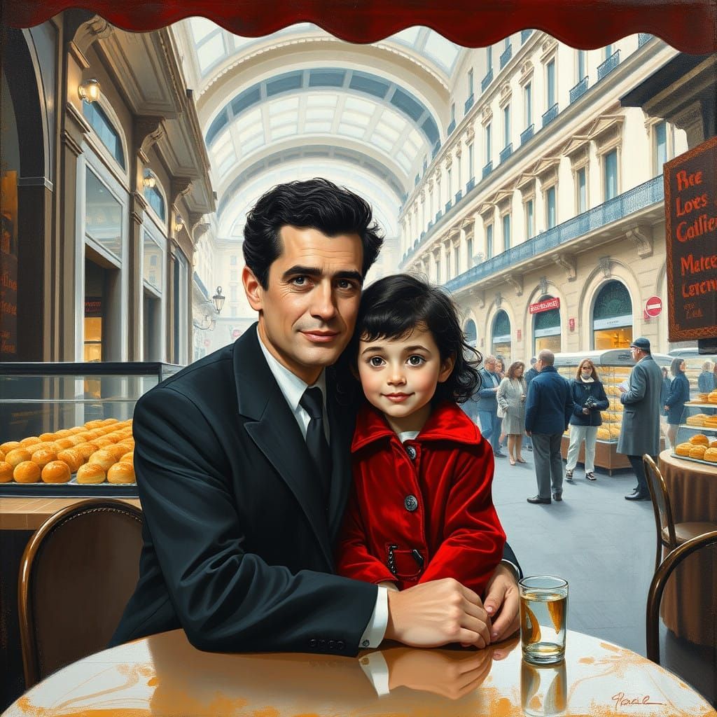 Father and Daughter Enjoying Espresso in 1950s Galleria Umbe...