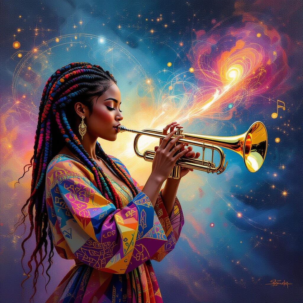 Afro-Latina Musician in Cosmic Afro-Futurism Style