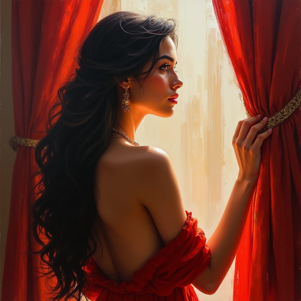 Sensual Persian Woman in Oil Painting