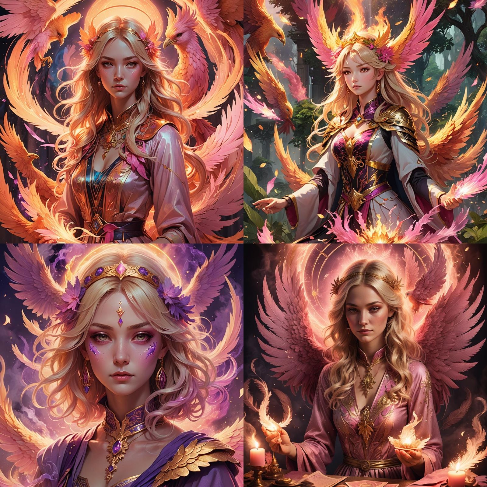 Blonde Tarot Reader with Phoenix in Anime Style