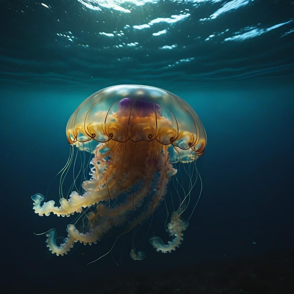 Bioluminescent Portuguese Man O' War in Golden Light