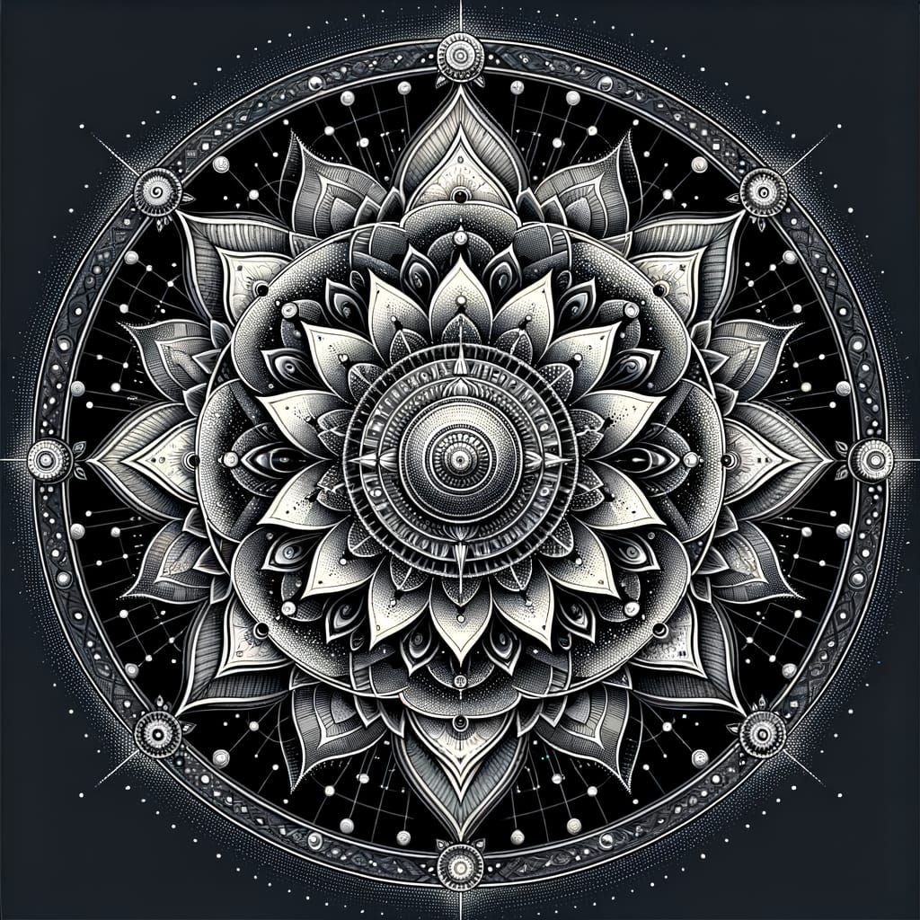 Sacred Geometry Mandala with Seed of Life and Fractal Rings