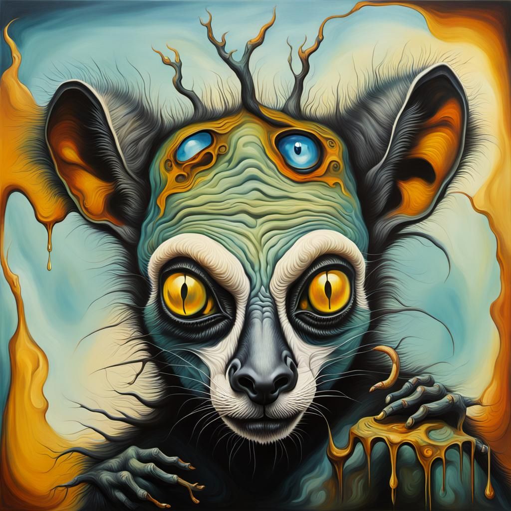 Demonic Lemur in Surrealist Oil Painting Style