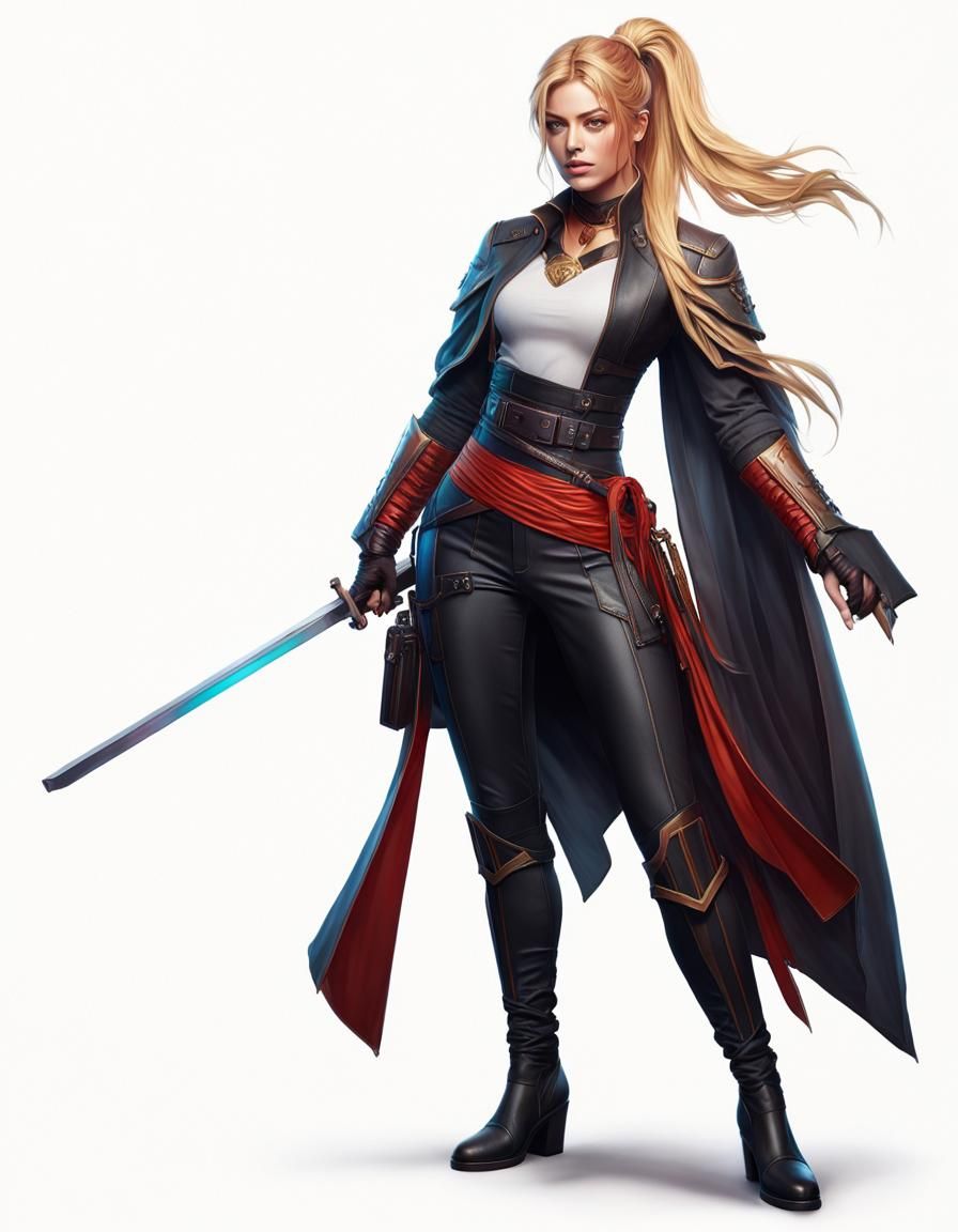 Detailed Portrait of Woman with Ponytail in Digital Art Styl...