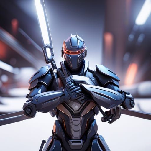 Futuristic Ninja Mecha Suit with Shining Swords