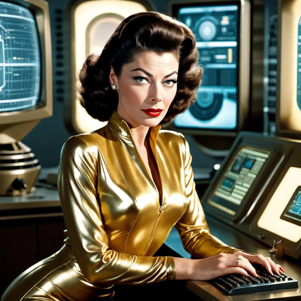 Retro Sci-Fi: Beautiful Woman in Futuristic Lab