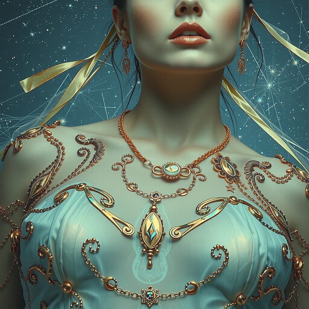 Woman in Starry Night Sky: Hyper-Realistic Digital Art