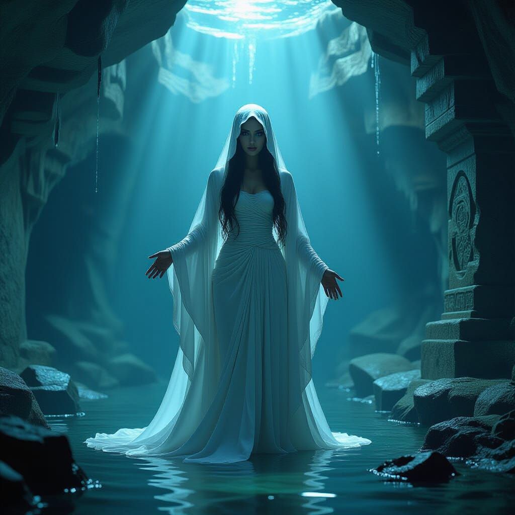 Ethereal Tentacle Creature in a Neon Cavern