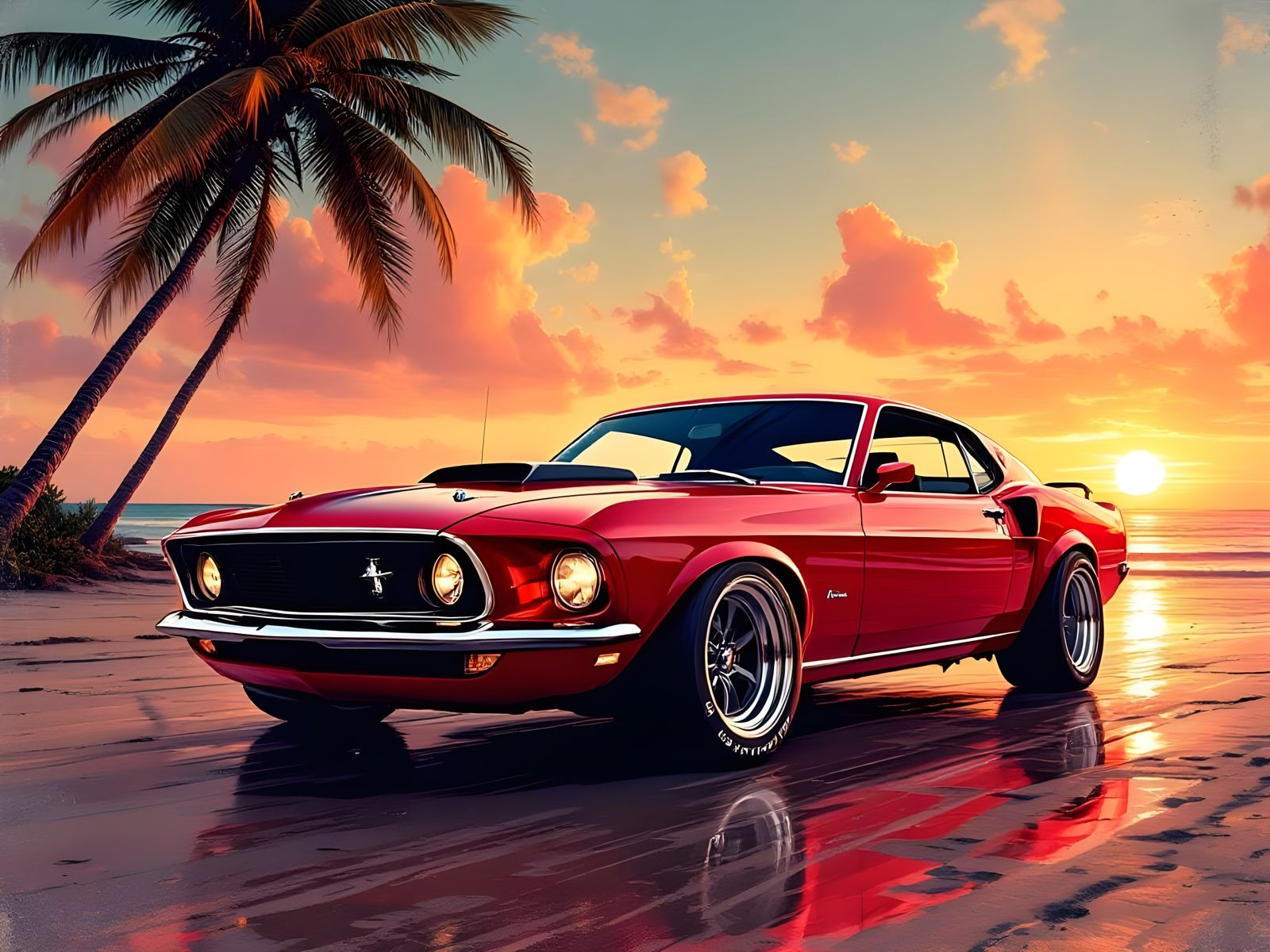 Vintage Candy Apple Red 1969 Mustang Fastback