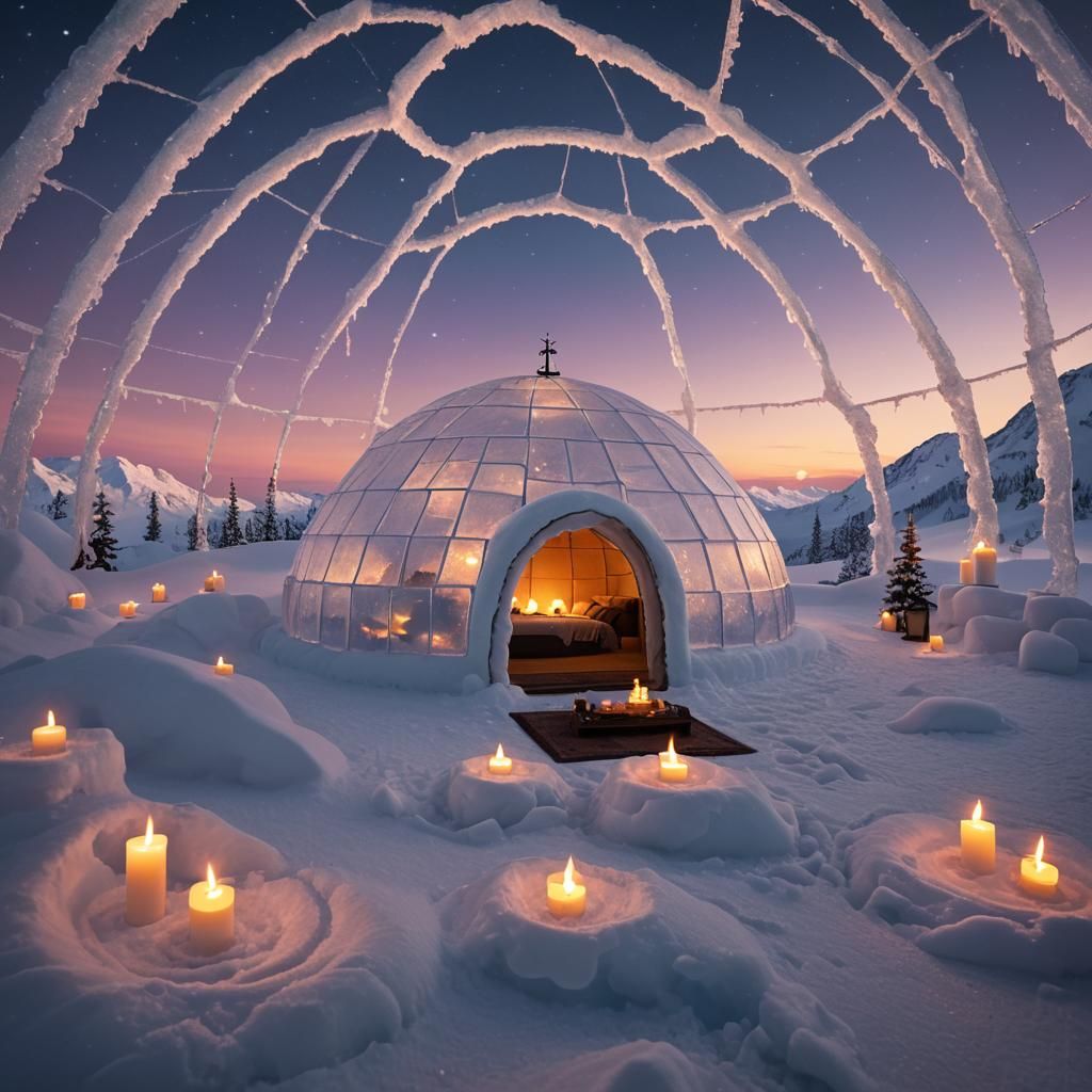 Igloo with Candlelight in Winter Alaska: Matte Painting
