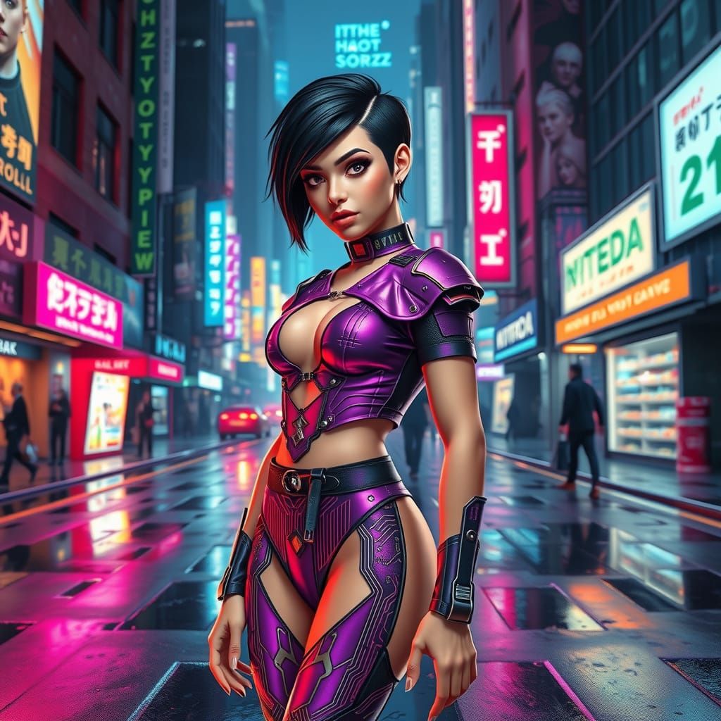 Cyberpunk Goddess in Neon Dreamscape