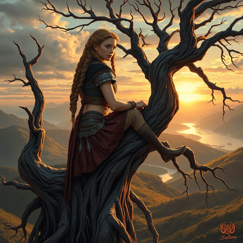 Regal Viking Woman in Ancient Tree