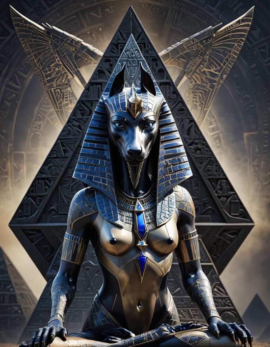 Stylized Egyptian Anubis in Geometric Fractal Art
