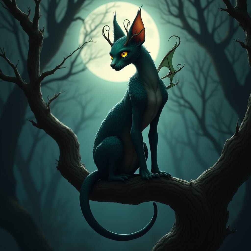 Iridescent Feline Portrait in Fantasy Art Style
