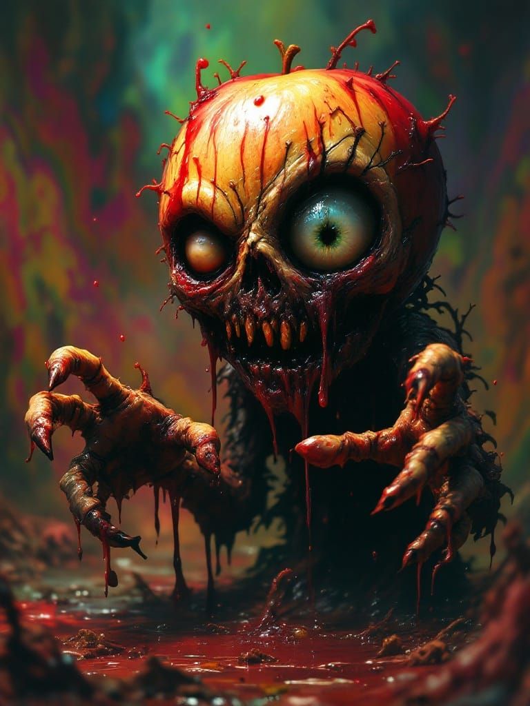 Decaying Apple Zombie Concept Art in Post-Apocalyptic Style