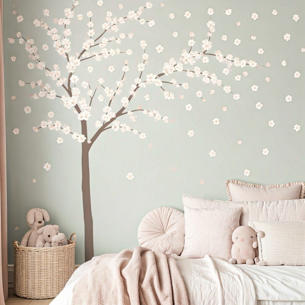 Cherry Blossom Tree Wall Mural in Ethereal Style