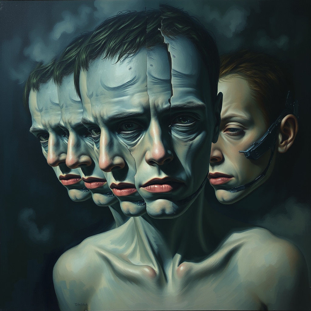 Surreal Fragmented Identity in Psychological Horror Art