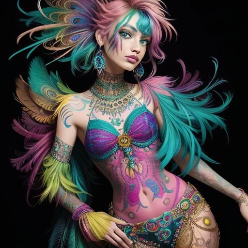 Rainbow Woman in Bohemian Mixed Media Collage