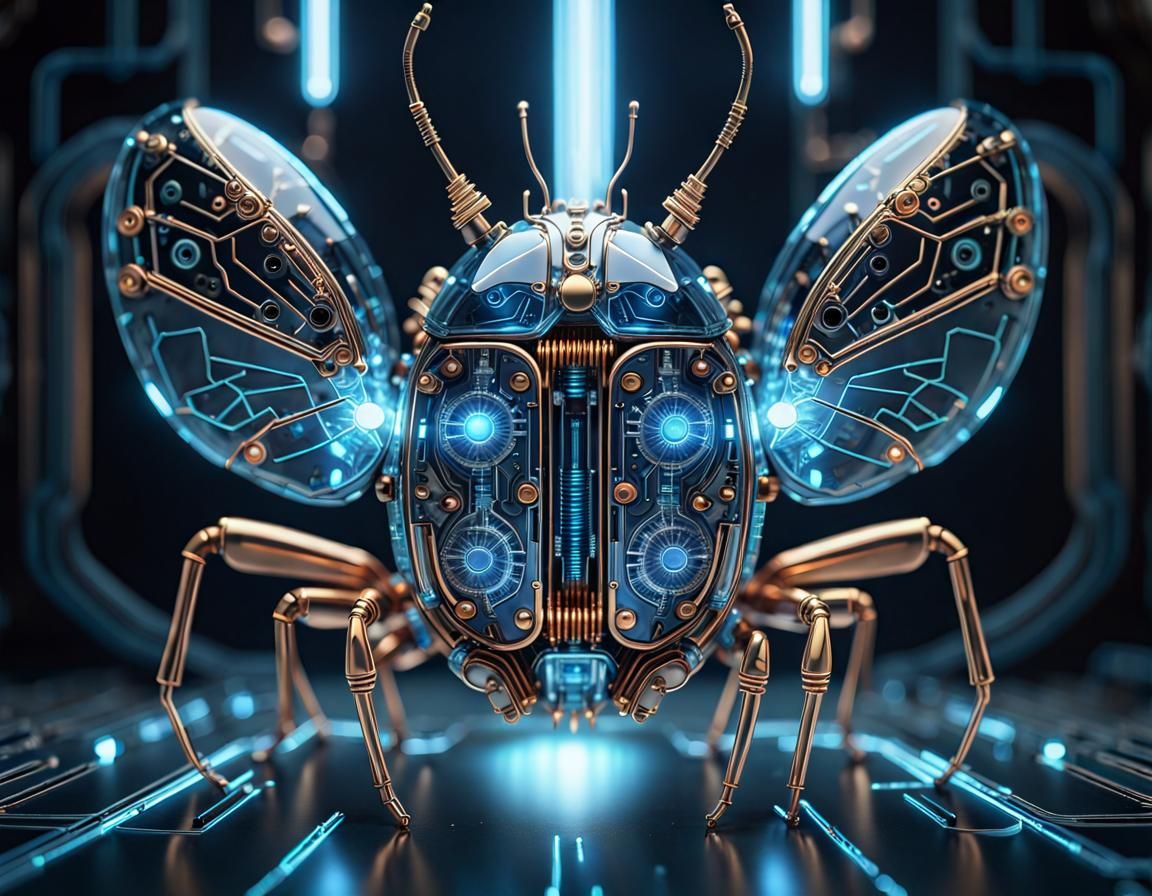 Glowing Circuit Board Bug in Steampunk Style