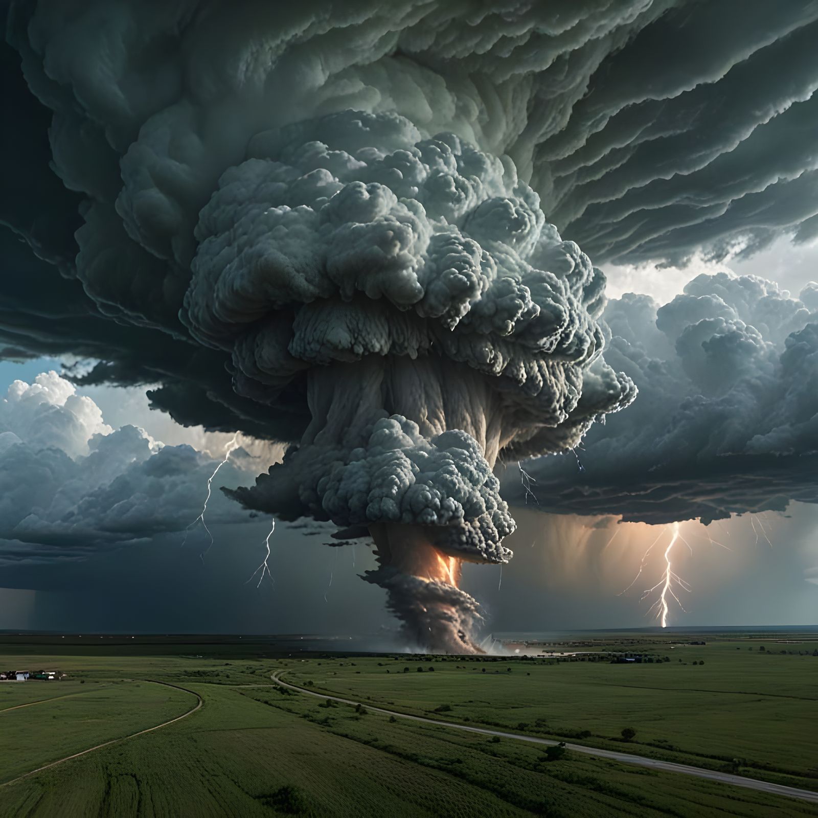 Hyperrealistic Aerial View of a Tornadic Supercell Storm