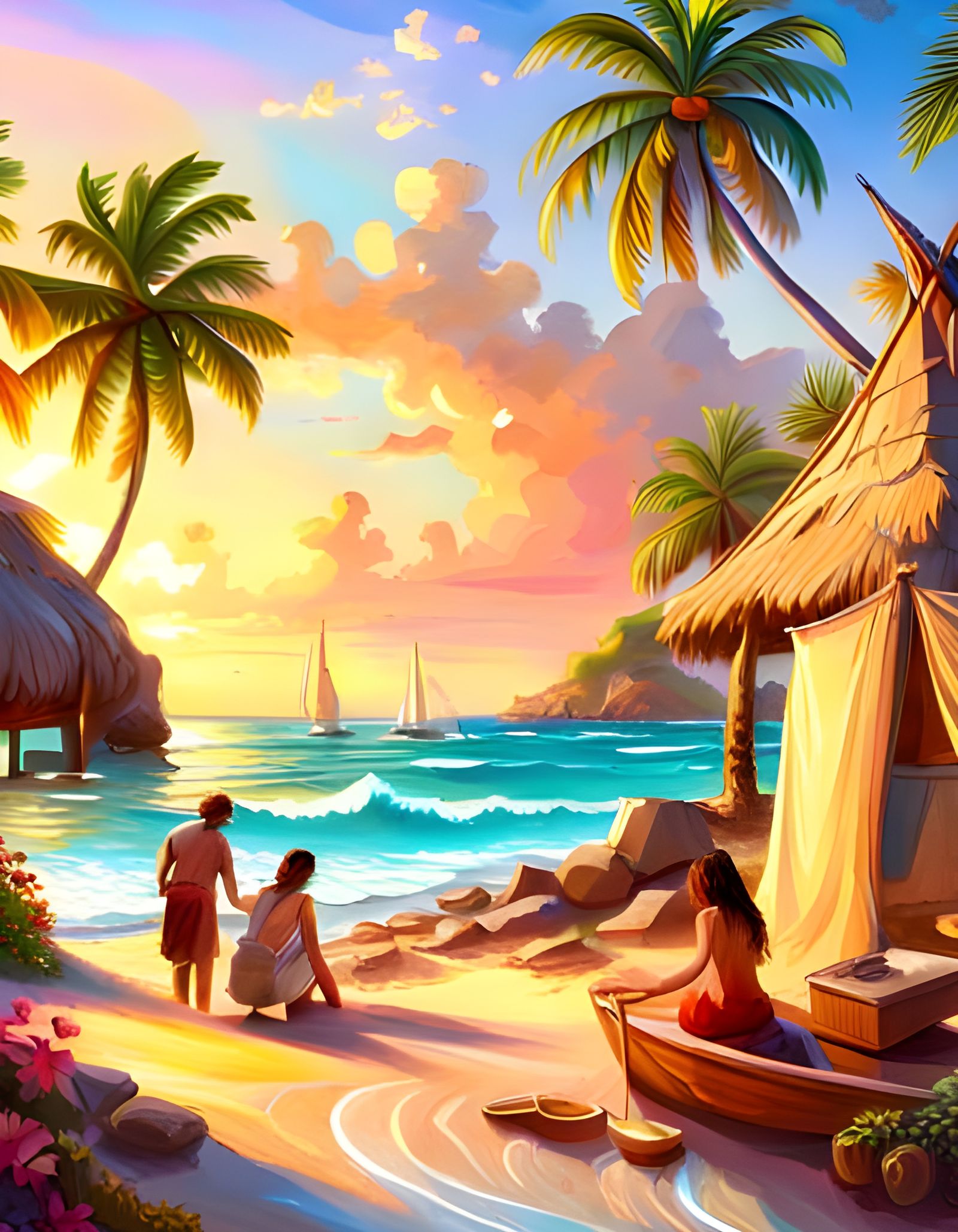 Caribbean Beach Sandcastles in Hyperdetailed Digital Art