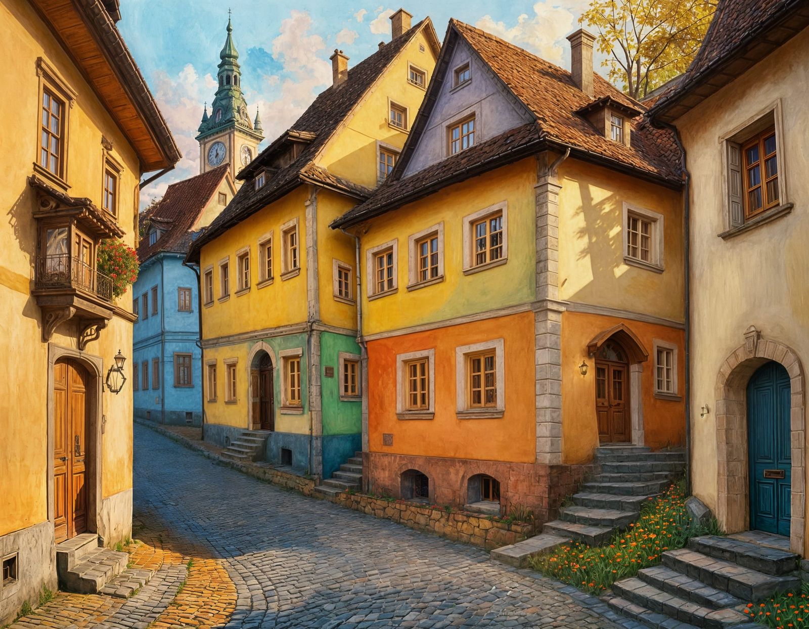 Charming Sighisoara House in Gouache Style