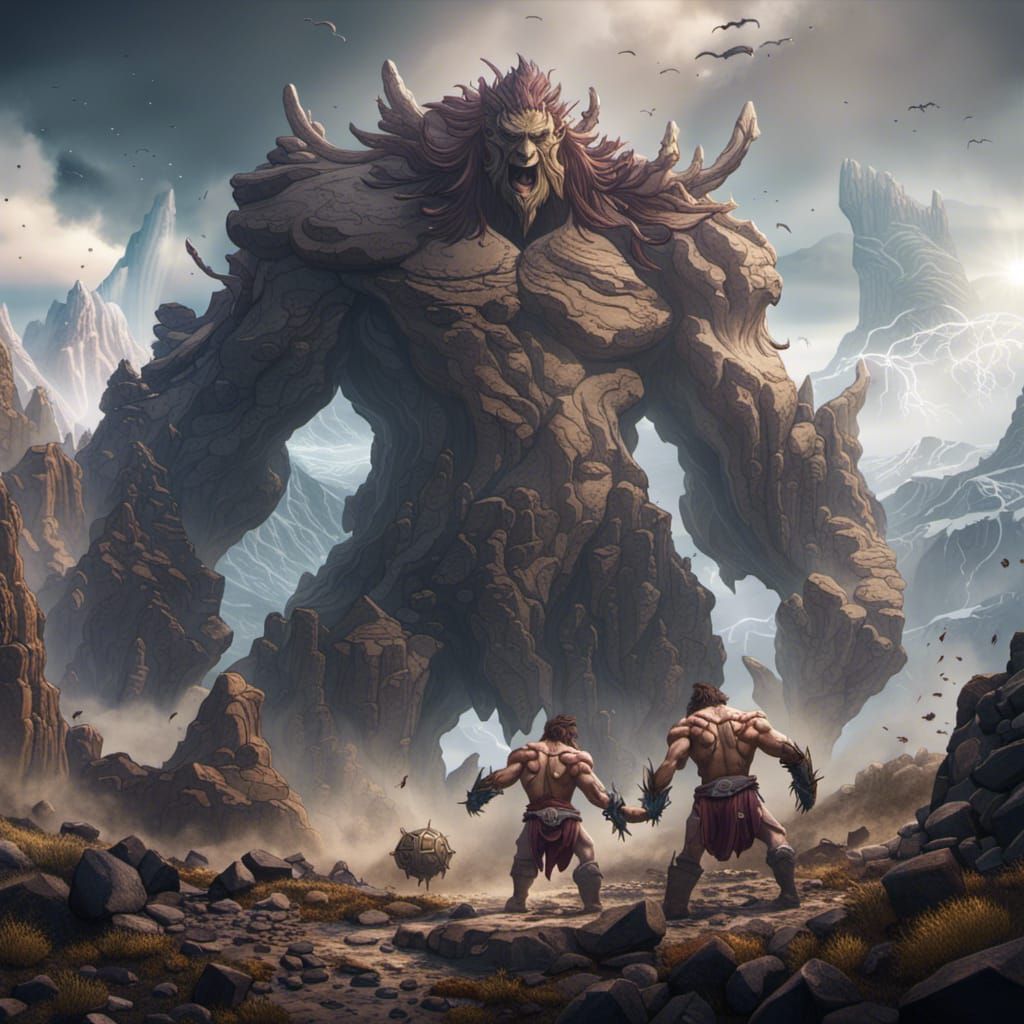 Stone Giants Clash in Thunderous Mountain Battle