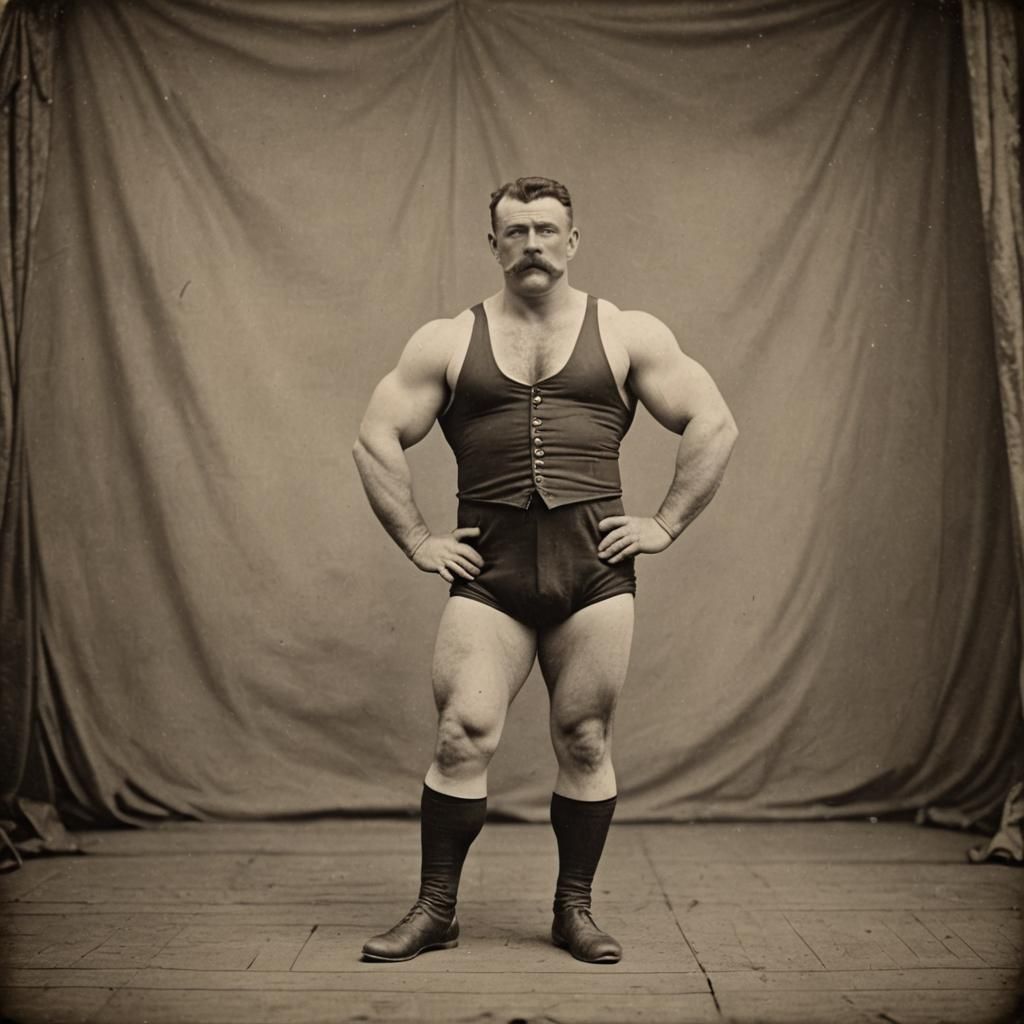 Circus Strongman Posing in 1895 Photography