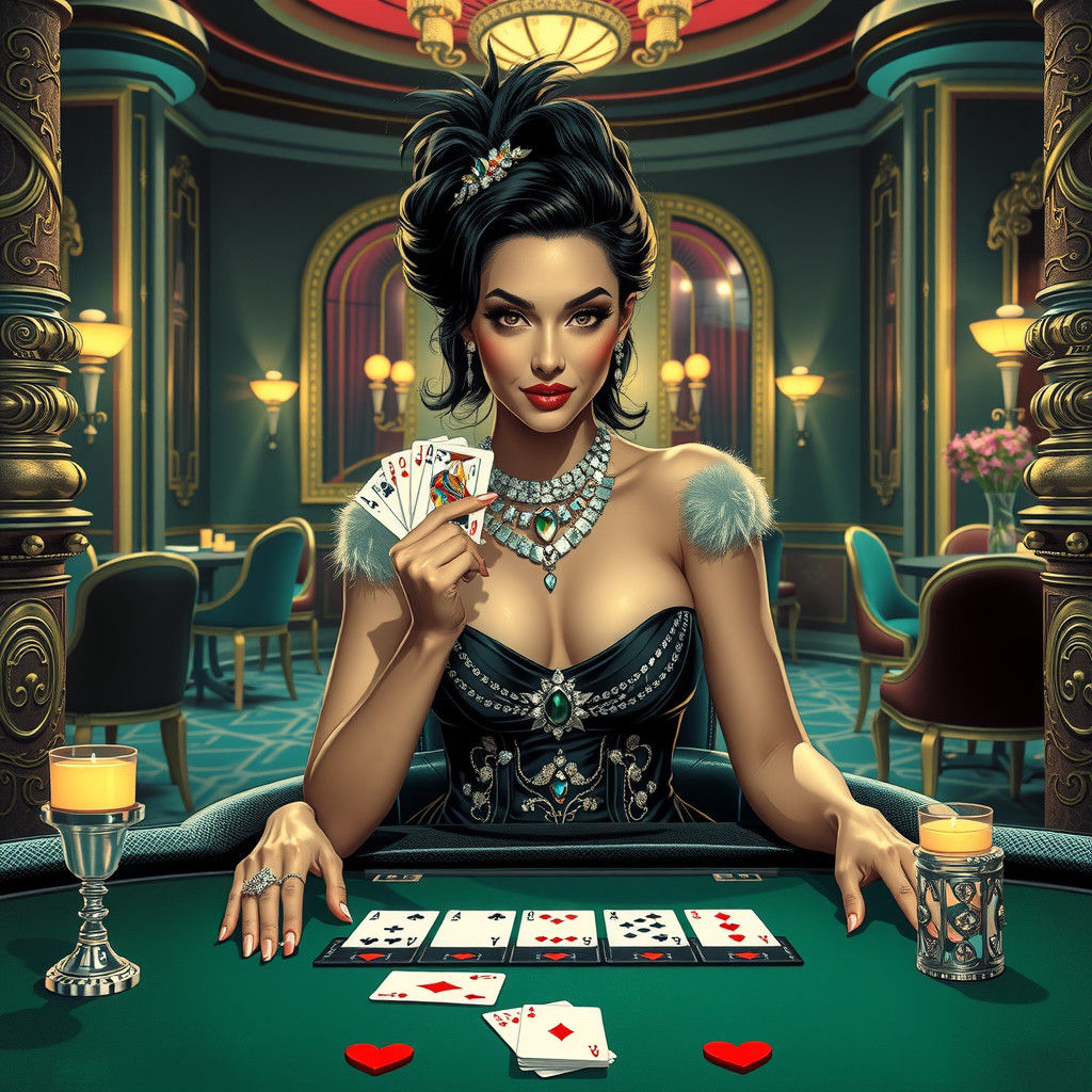 Glamorous Woman at Poker Table in Futuristic Noir Style