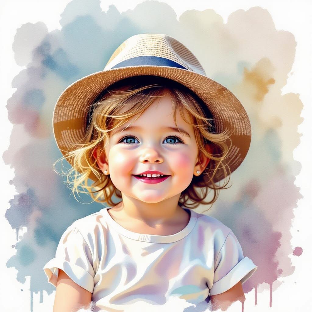 Sweet Toddler Portrait in Watercolor Style