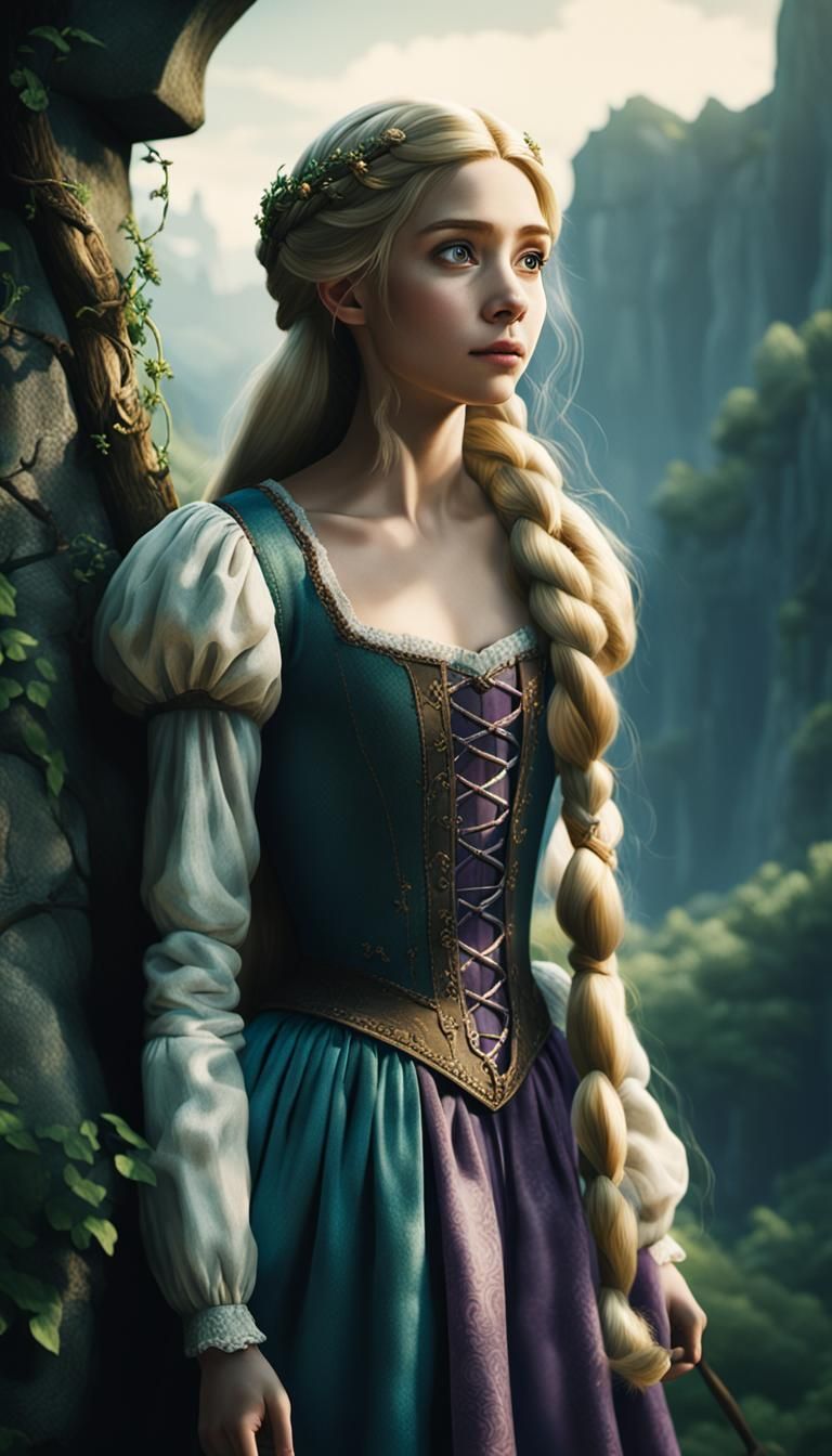Cinematic Rapunzel Film Still in Live-Action Style