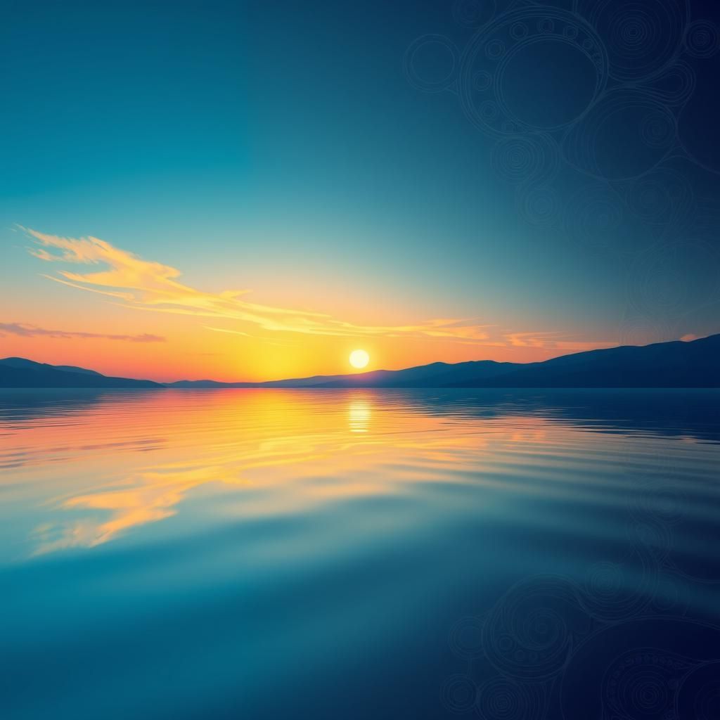 Sunset Lake Reflection with Abstract Fractal Art