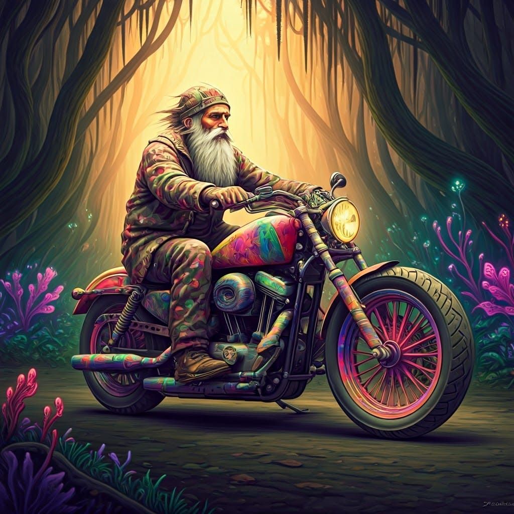 Bearded Hobo's Rainbow Ride Through Bioluminescent Forest