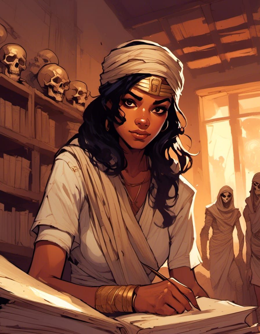 Stylish Mummy Girl Portrait in Comic Style