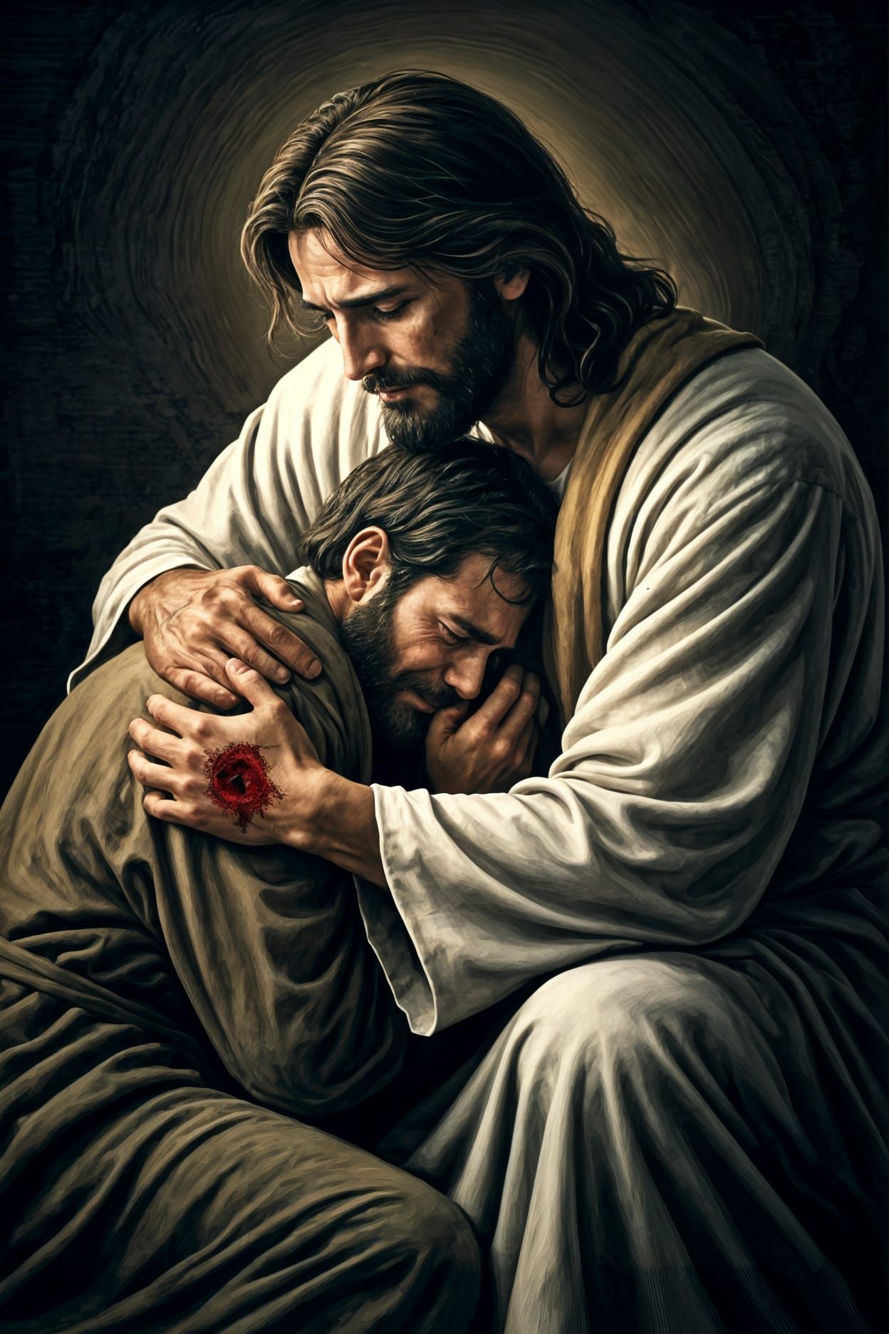 Jesus Comforts a Grieving Man in Biblical Painting