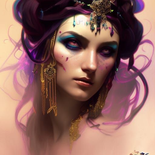 Bohemian Gypsy Princess Portrait in Art Nouveau Style