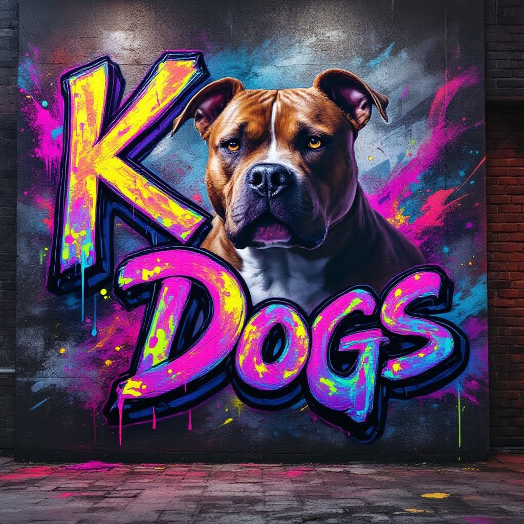 Muscular Pitbull in Vibrant Street Art Graffiti Mural